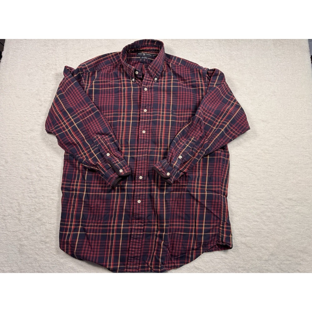 Ralph Lauren Blaire Mens XL Navy Red Plaid Cotton Button‎ Down Shirt Long Sleeve